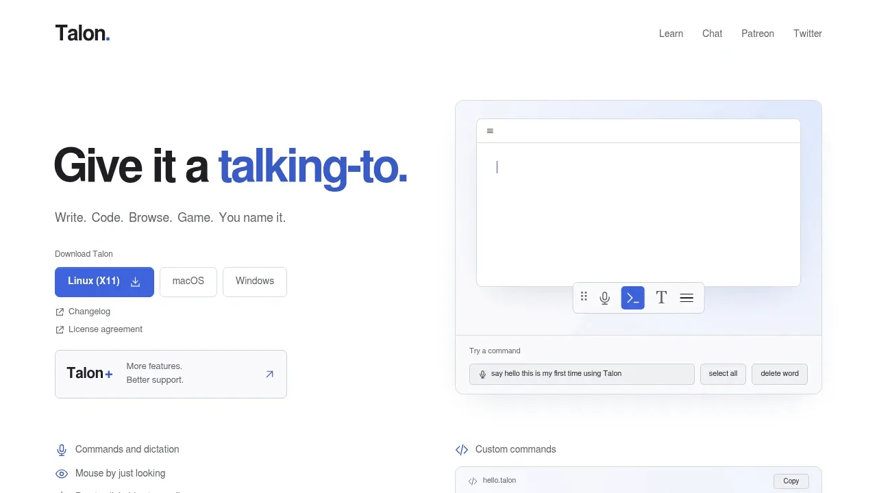 Screenshot of Talon Voice website