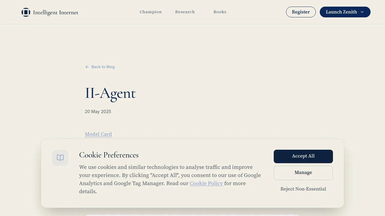 Screenshot of II Agent website