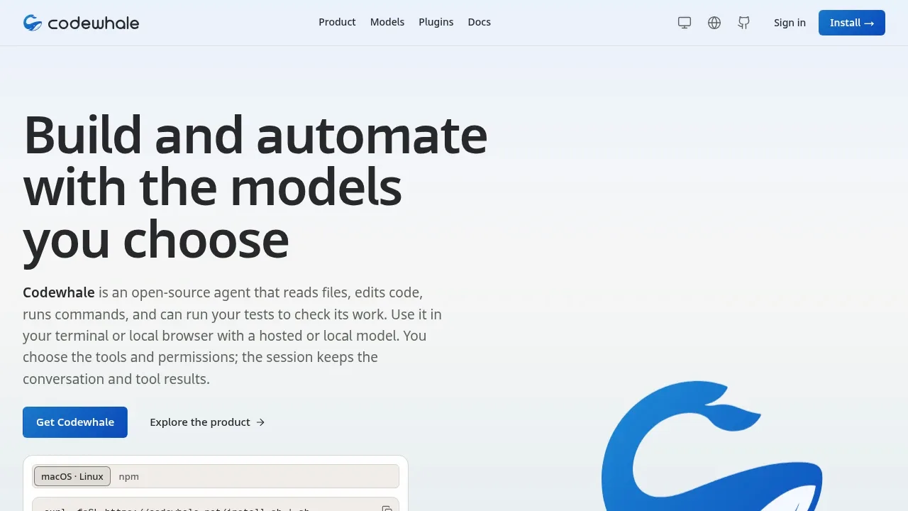 Screenshot of Codewhale website