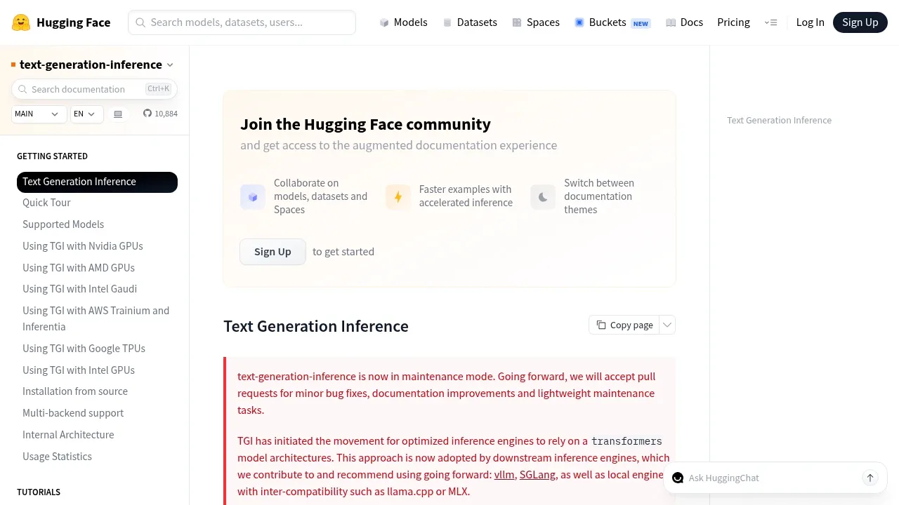 Screenshot of Text Generation Inference website