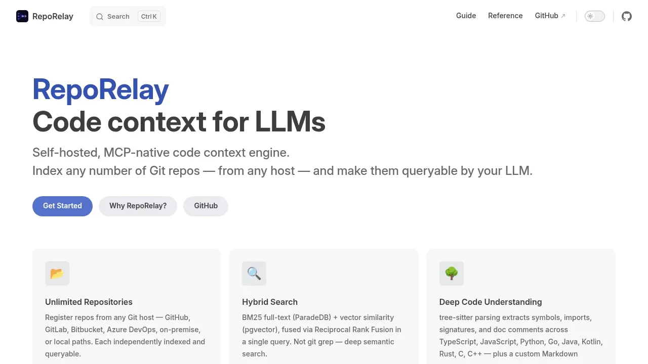 Screenshot of RepoRelay website