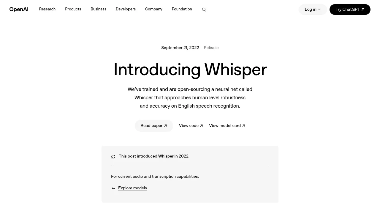 Screenshot of Whisper website