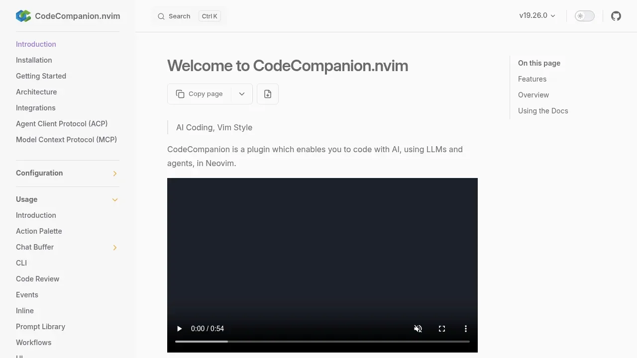 Screenshot of codecompanion.nvim website