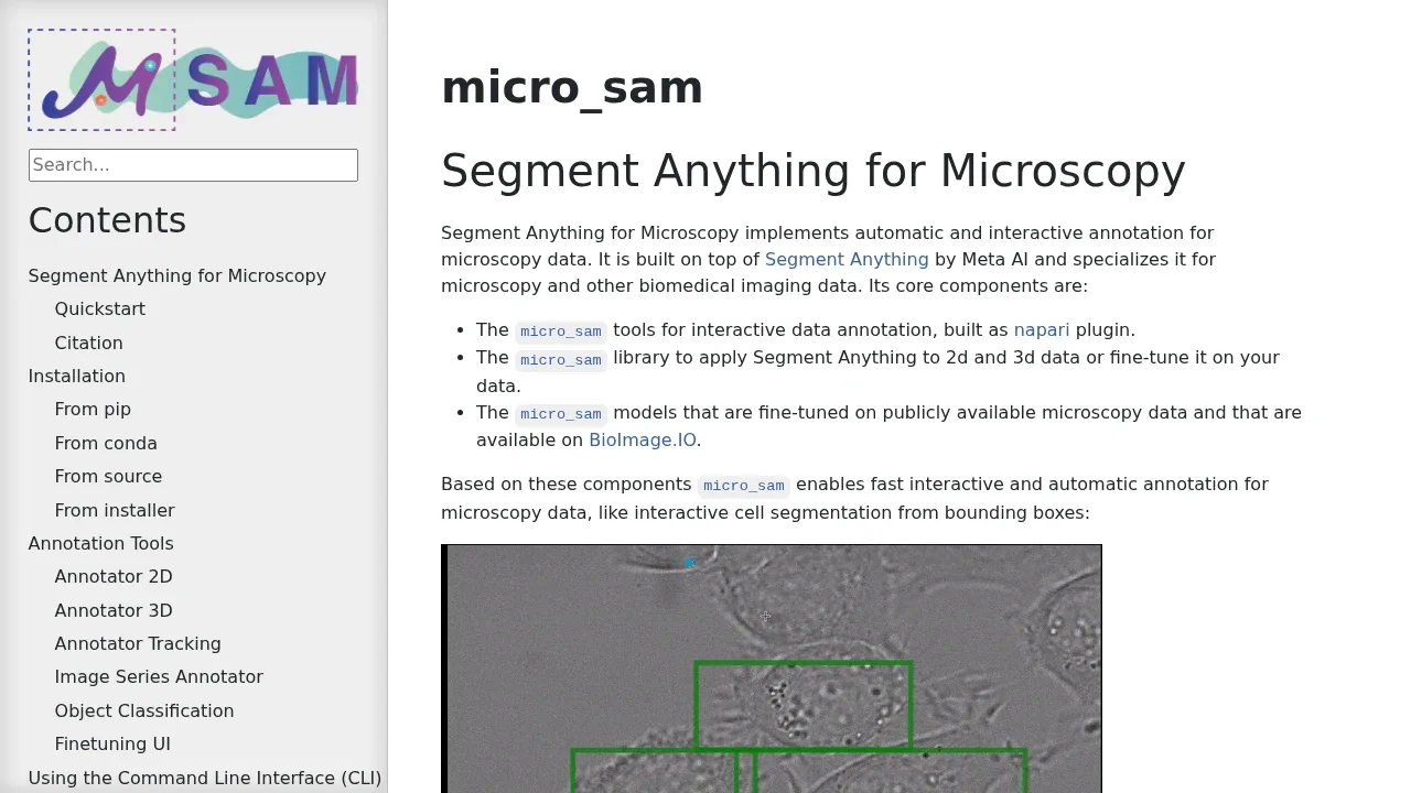 Screenshot of Segment Anything for Microscopy website