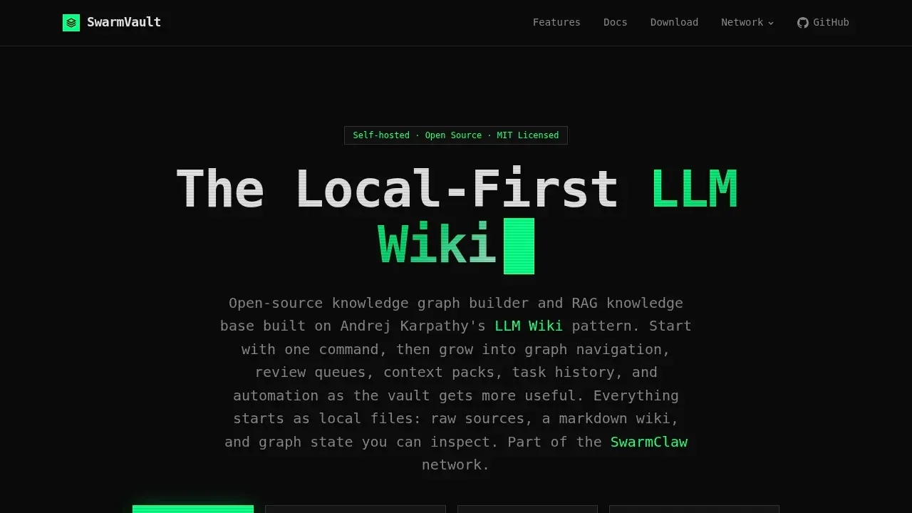 Screenshot of SwarmVault website