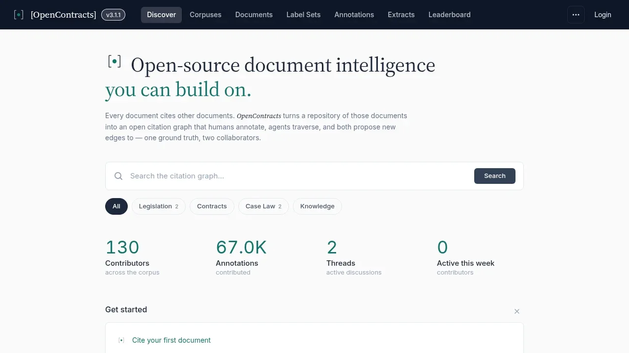 Screenshot of OpenContracts website