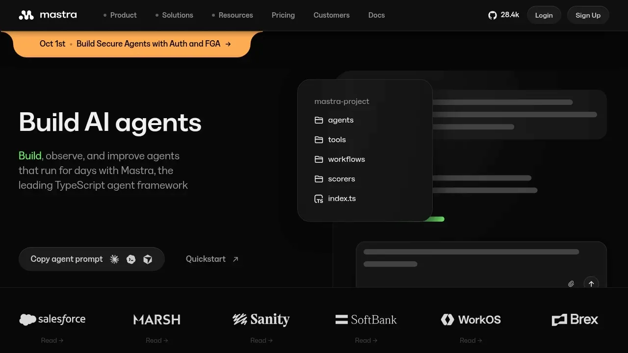 Screenshot of Mastra website