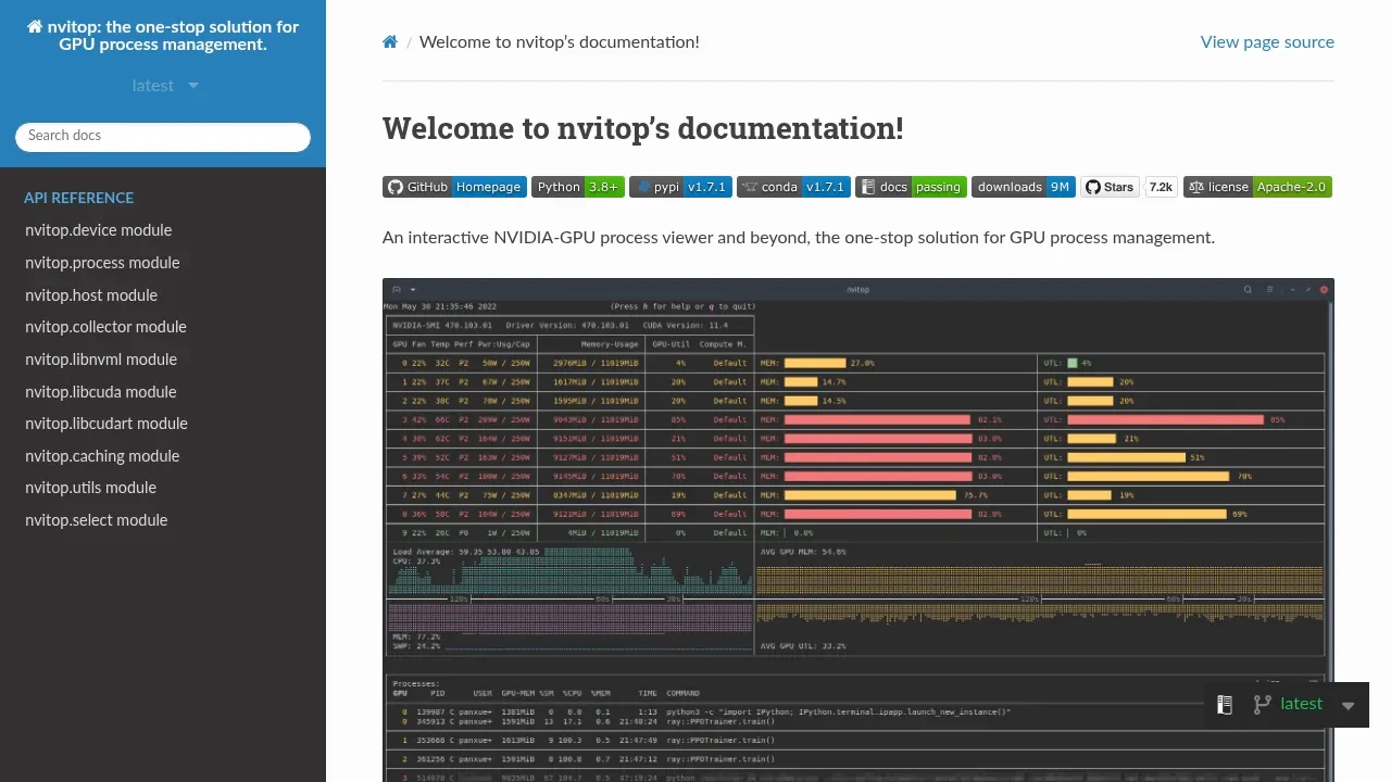 Screenshot of nvitop website
