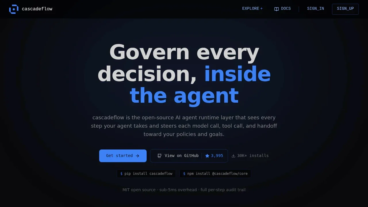 Screenshot of CascadeFlow website