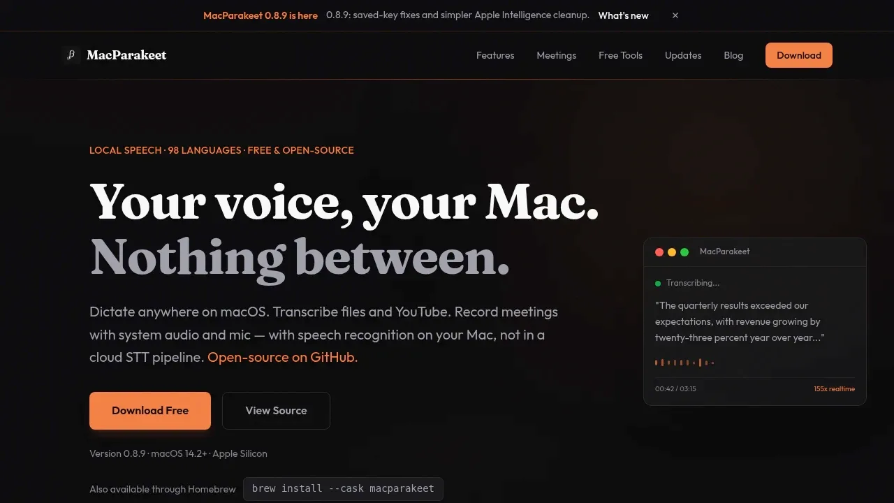 Screenshot of MacParakeet website