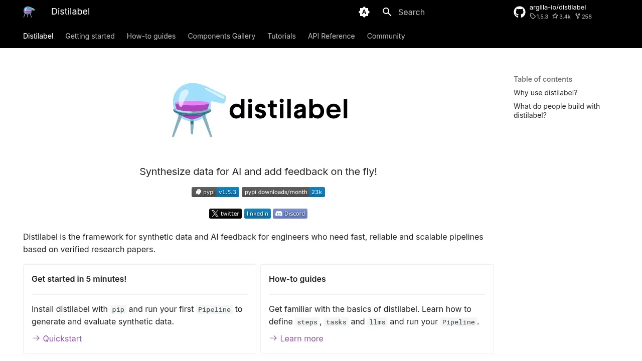 Screenshot of Distilabel website