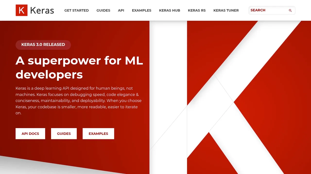 Screenshot of Keras website