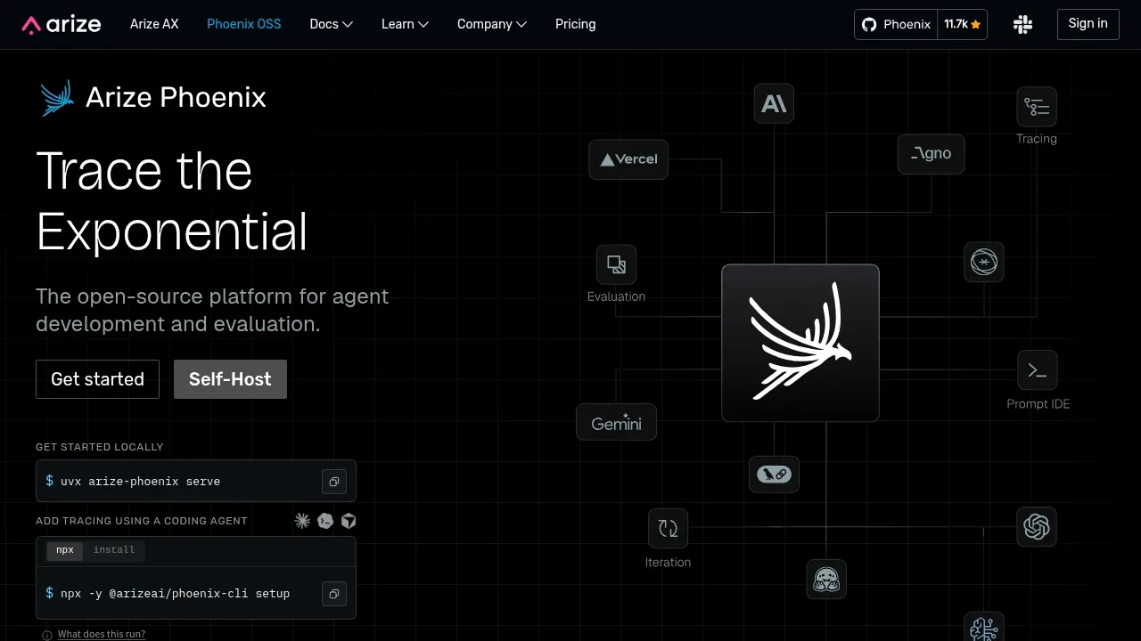 Screenshot of Arize Phoenix website