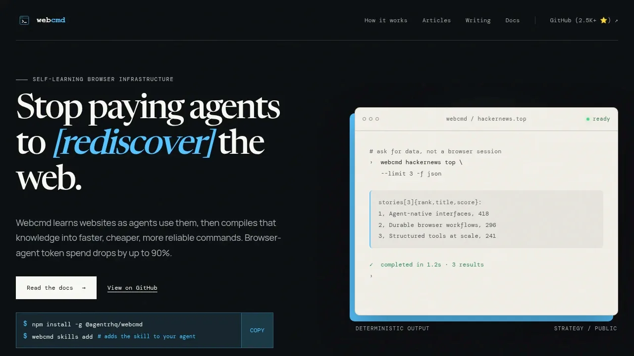Screenshot of Webcmd website