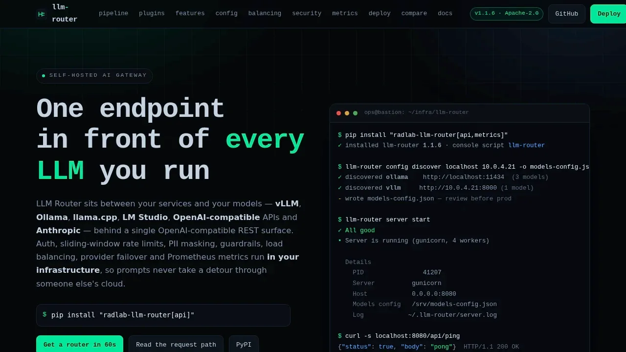 Screenshot of LLM Router website
