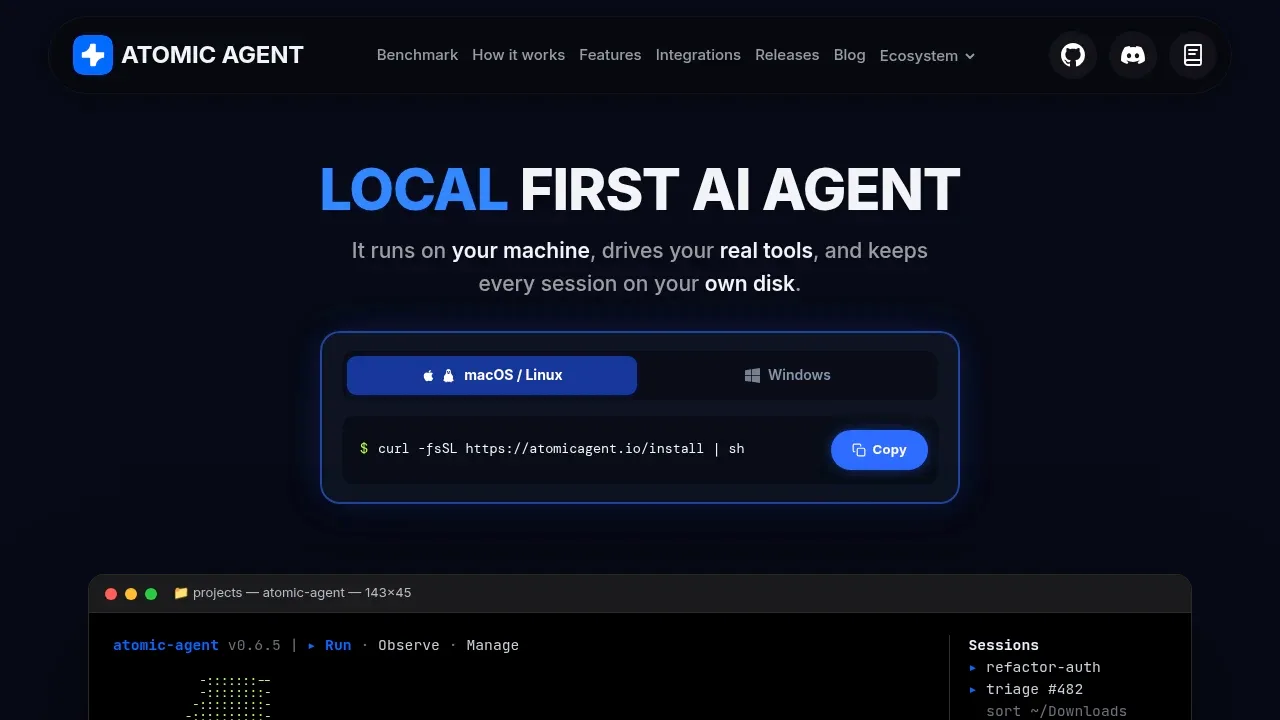 Screenshot of Atomic Agent website