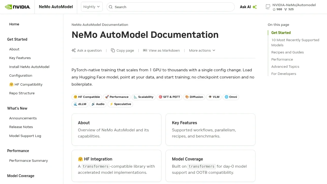 Screenshot of NeMo Automodel website