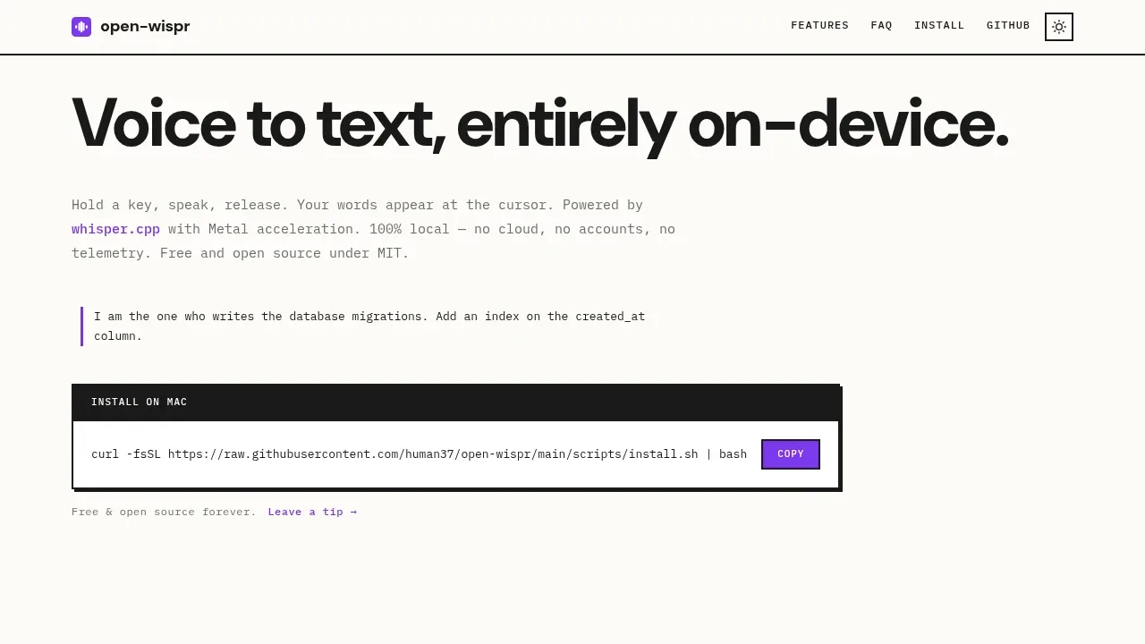 Screenshot of Open Wispr website