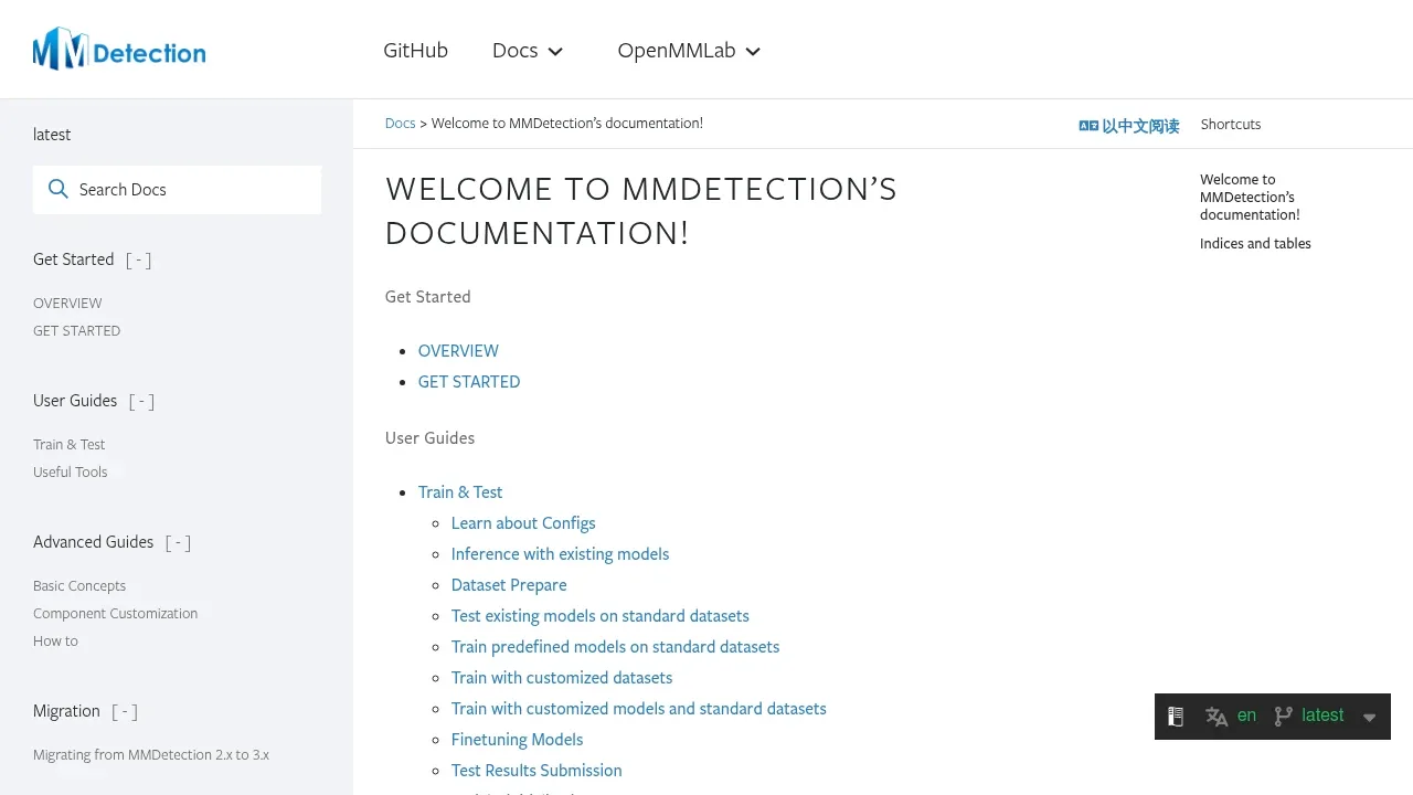 Screenshot of MMDetection website