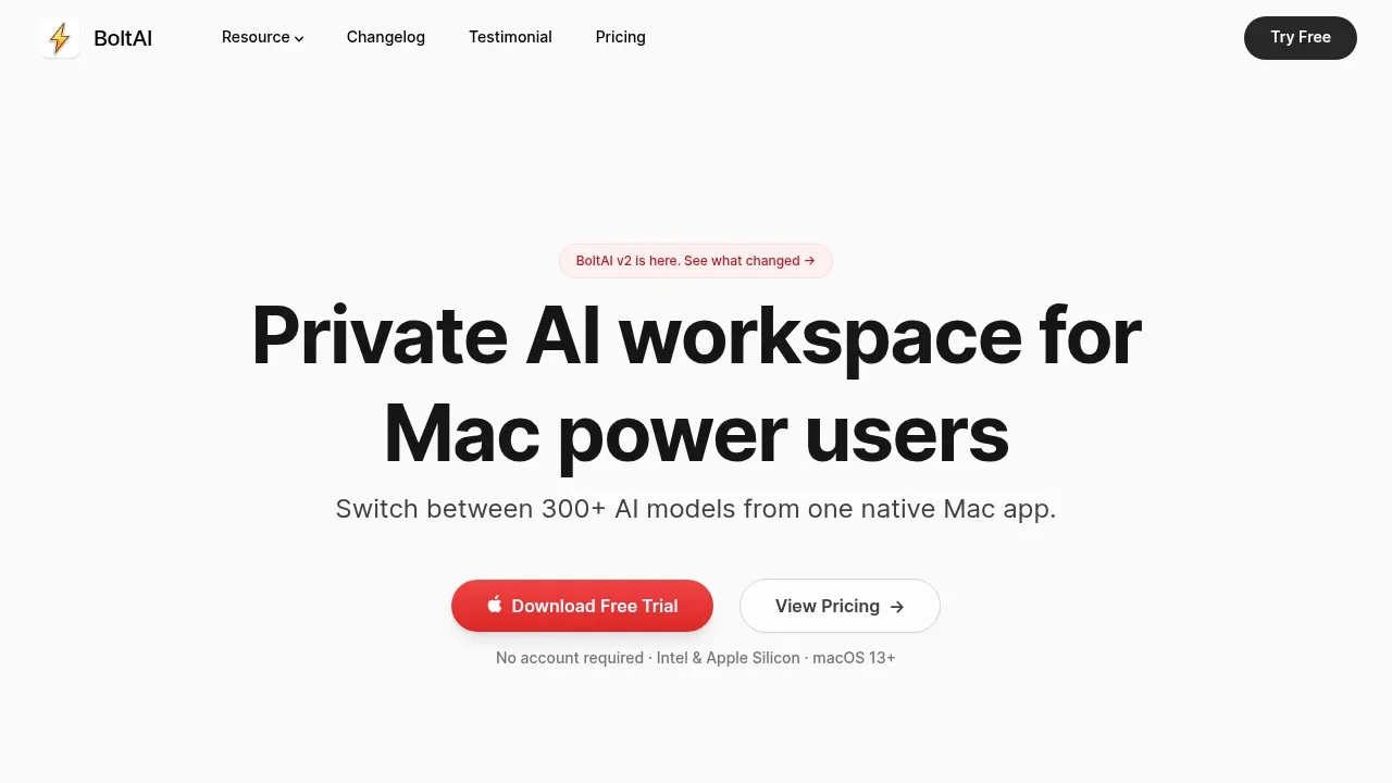 Screenshot of BoltAI website