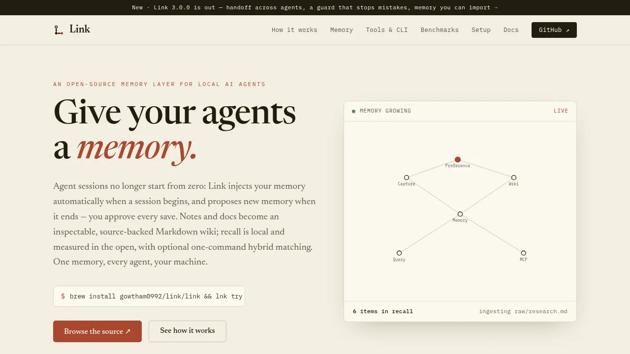Screenshot of Link website