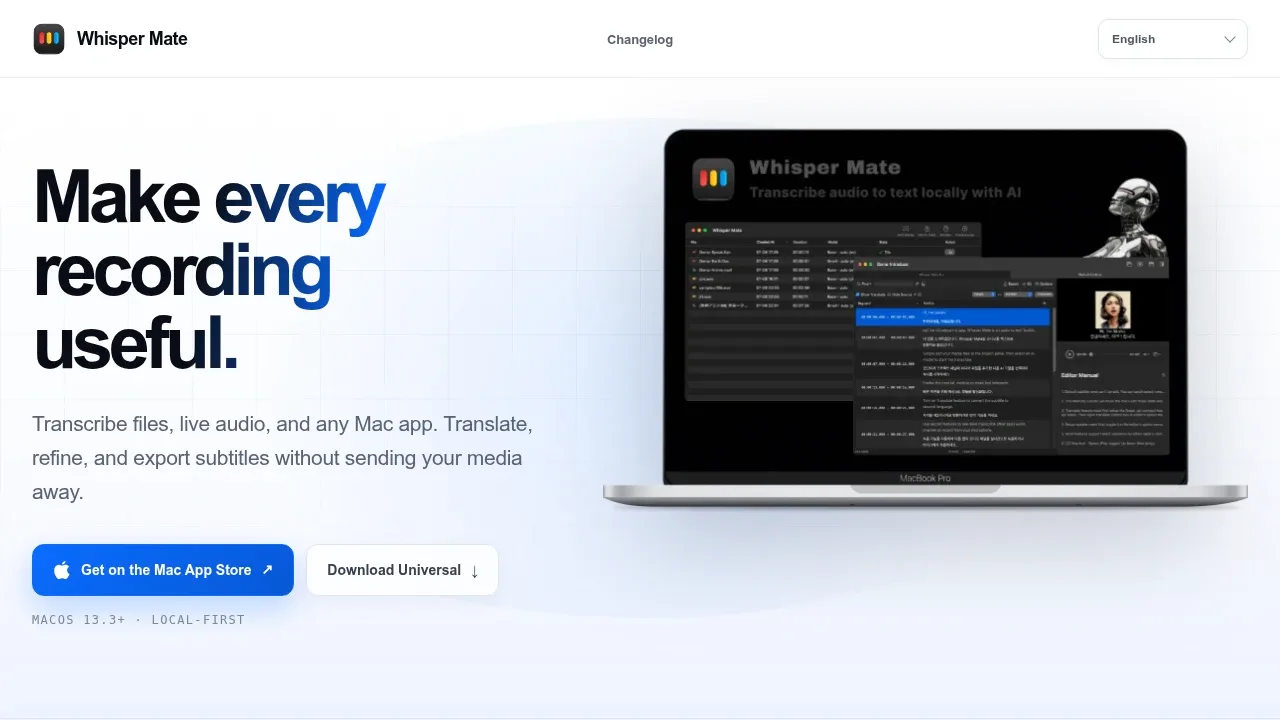 Screenshot of Whisper Mate website