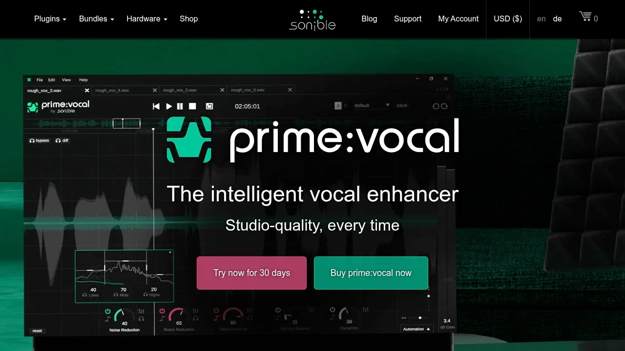 Screenshot of sonible prime:vocal website