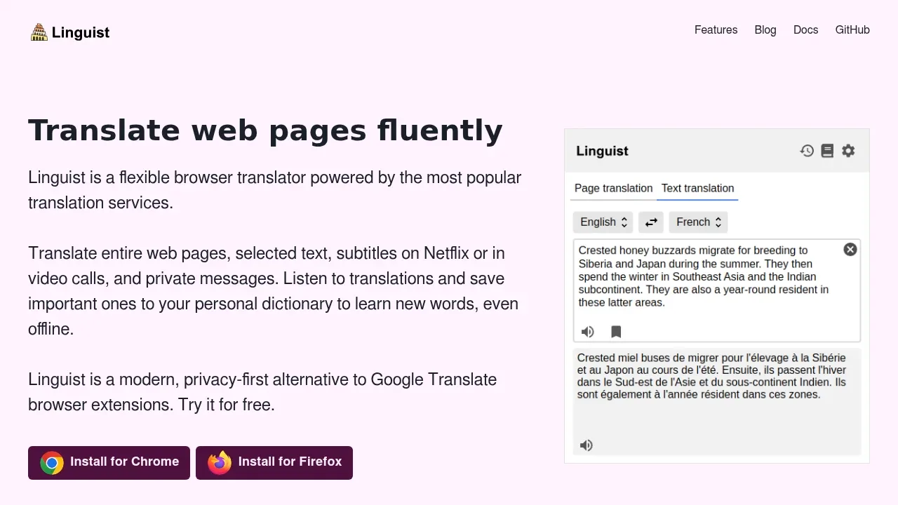 Screenshot of Linguist website