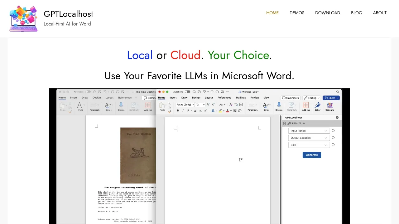 Screenshot of GPTLocalhost website