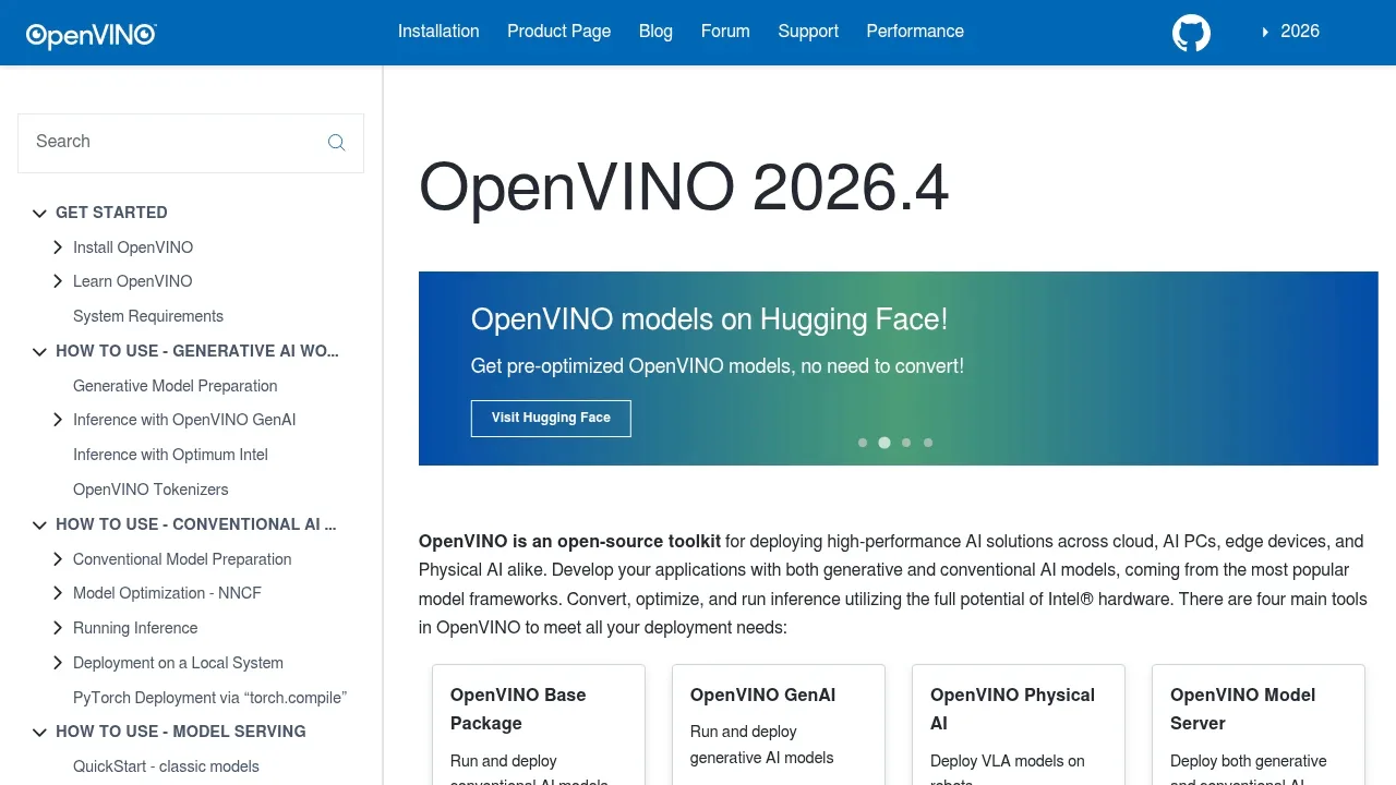 Screenshot of OpenVINO website