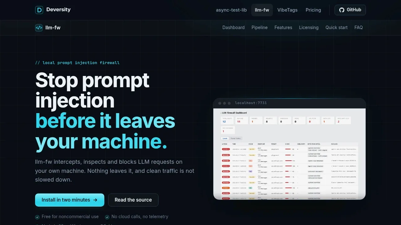 Screenshot of llm-fw website