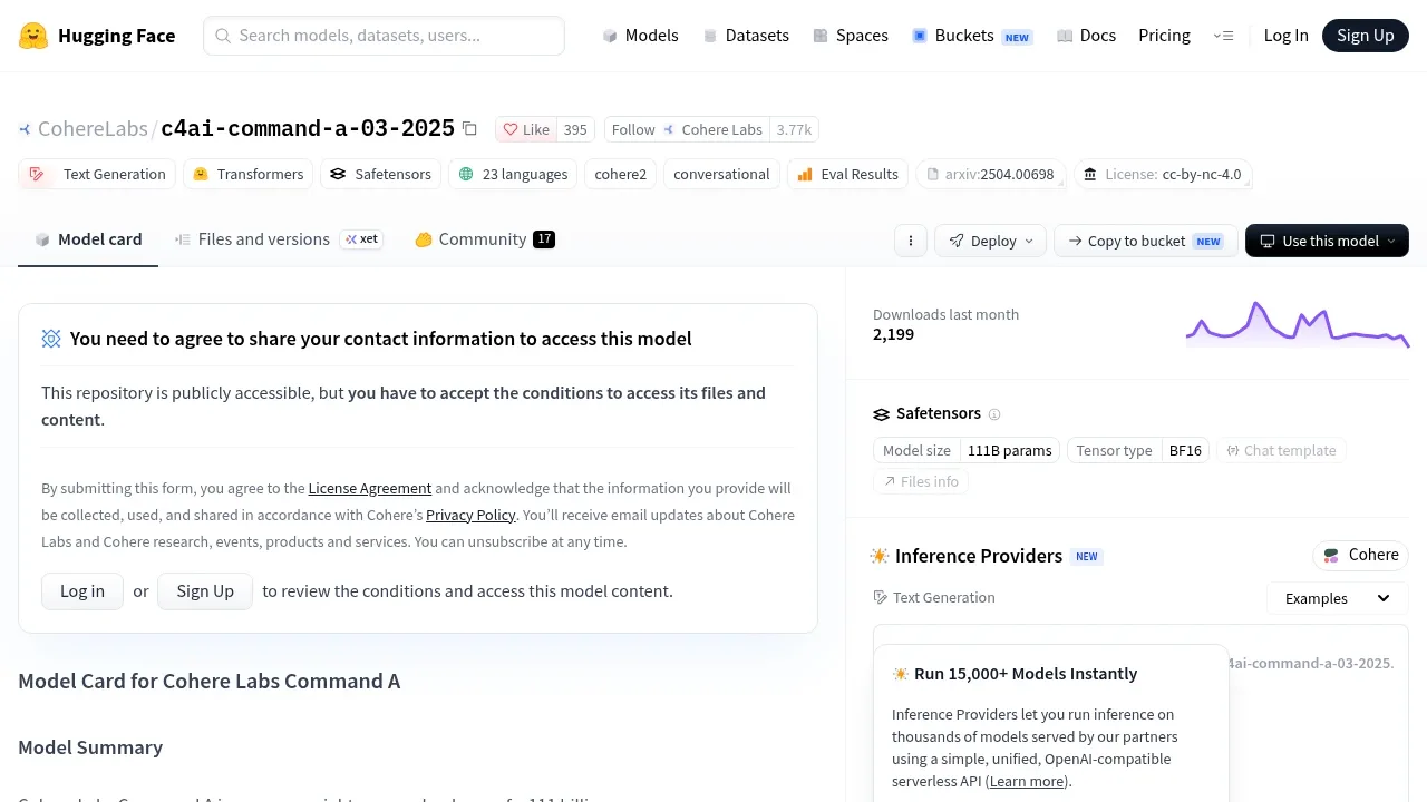 Screenshot of Command A website