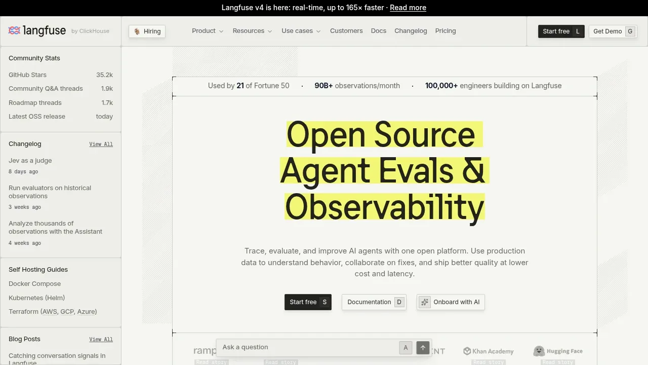 Screenshot of Langfuse website