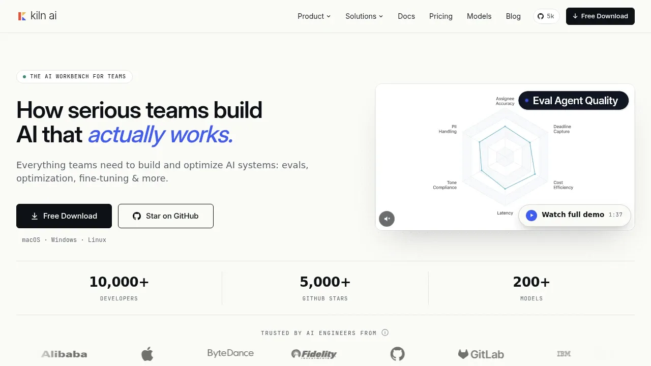 Screenshot of Kiln website