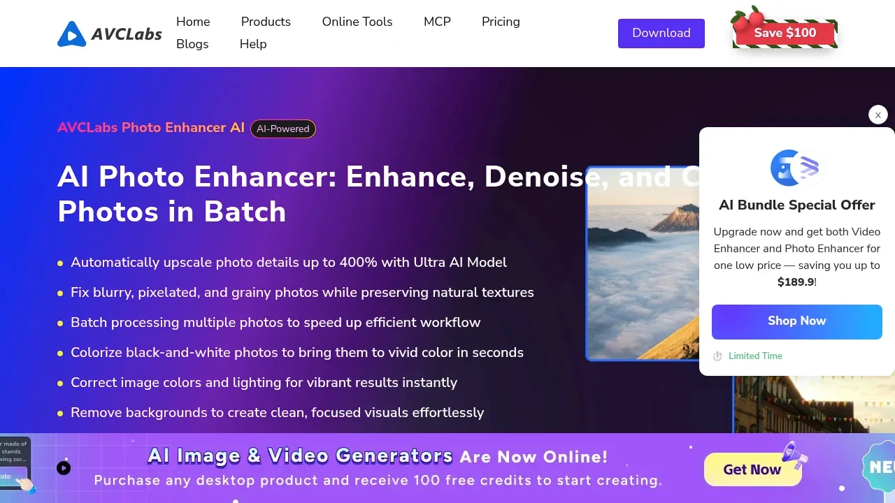 Screenshot of AVCLabs Photo Enhancer AI website