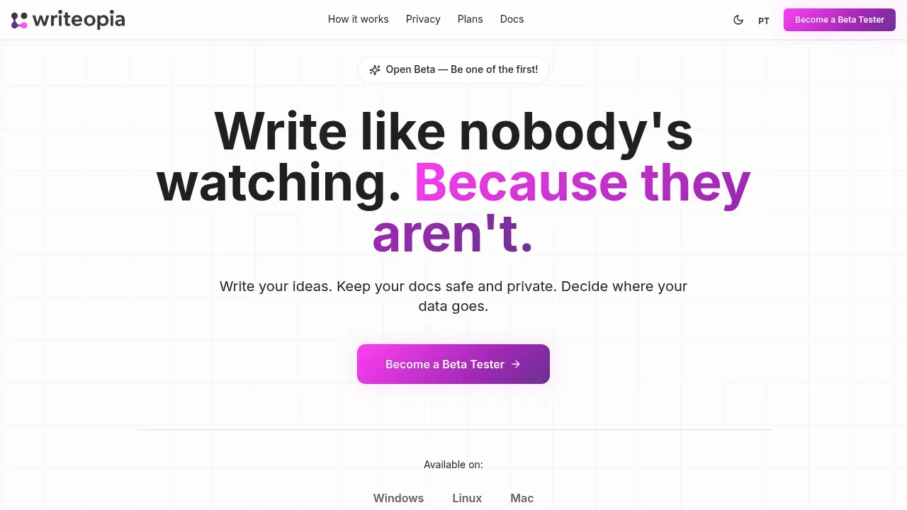 Screenshot of Writeopia website