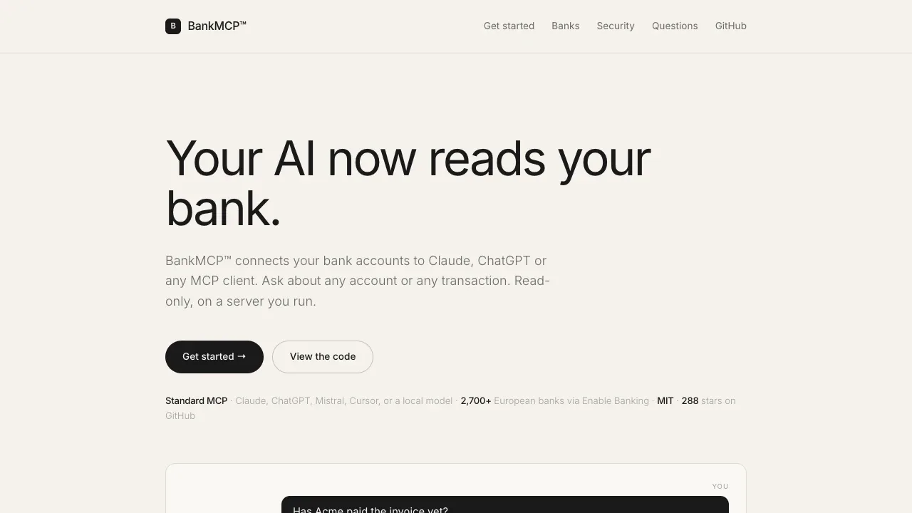Screenshot of BankMCP website