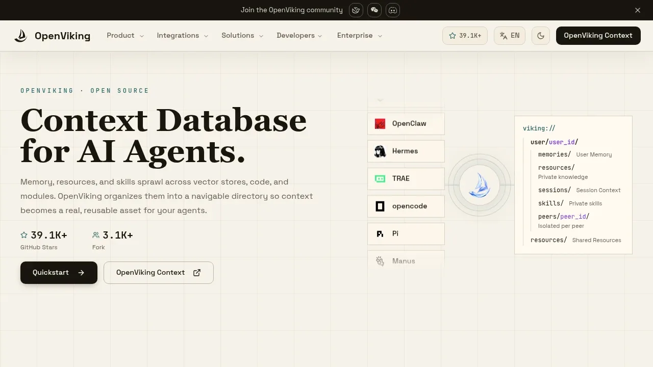 Screenshot of OpenViking website