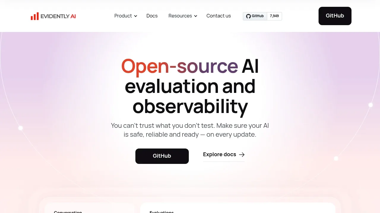 Screenshot of Evidently website