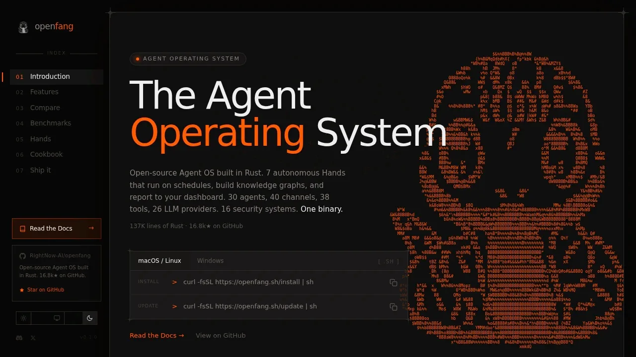 Screenshot of OpenFang website