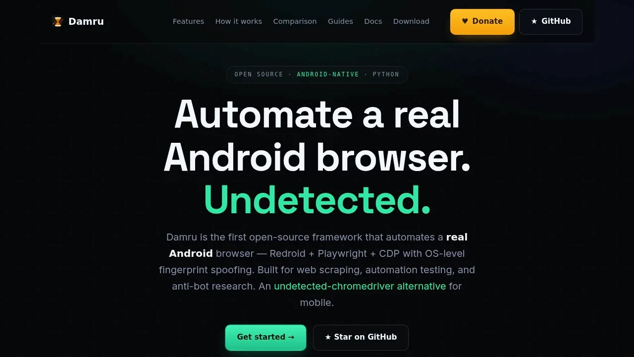 Screenshot of Damru website