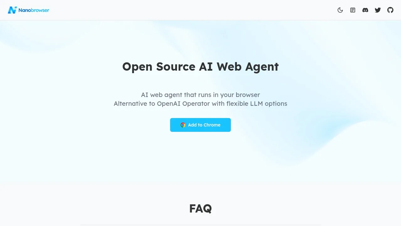 Screenshot of Nanobrowser website
