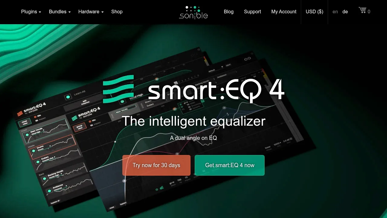Screenshot of sonible smart:EQ website
