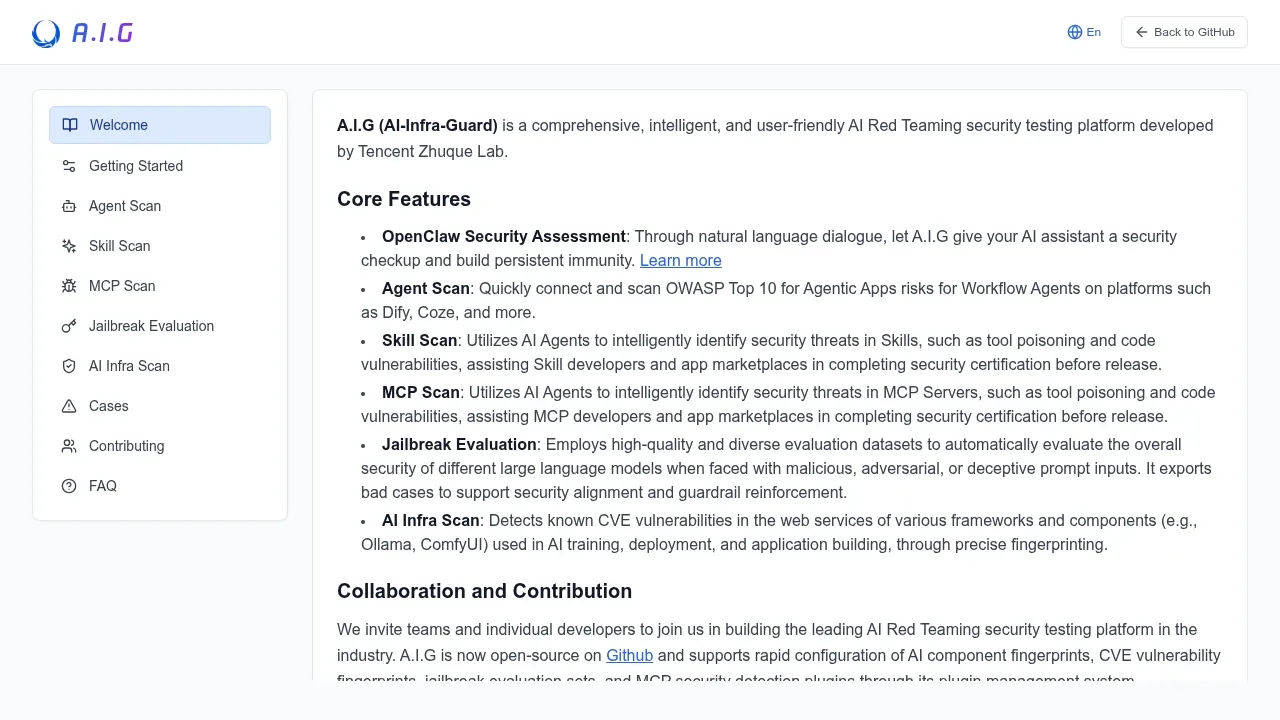 Screenshot of AI Infra Guard website