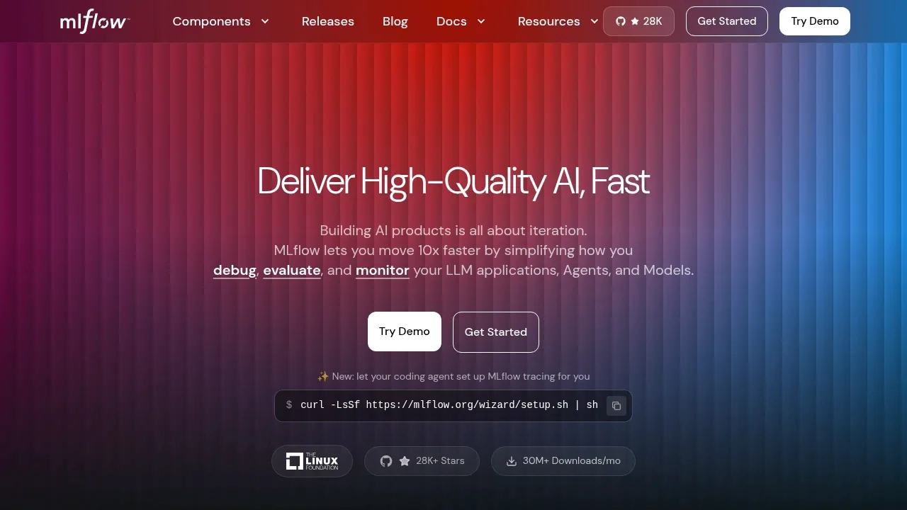 Screenshot of MLflow website