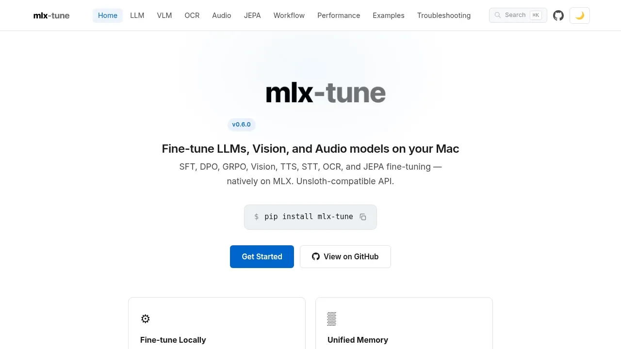 Screenshot of MLX Tune website