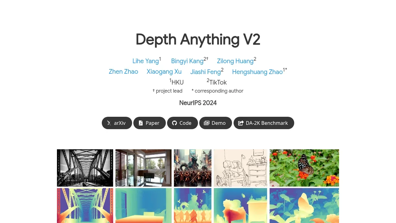 Screenshot of Depth Anything website
