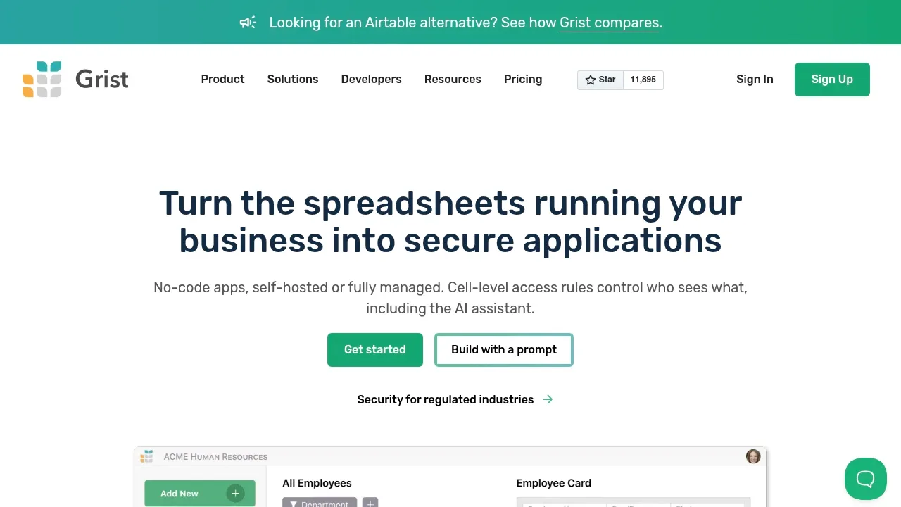 Screenshot of Grist website