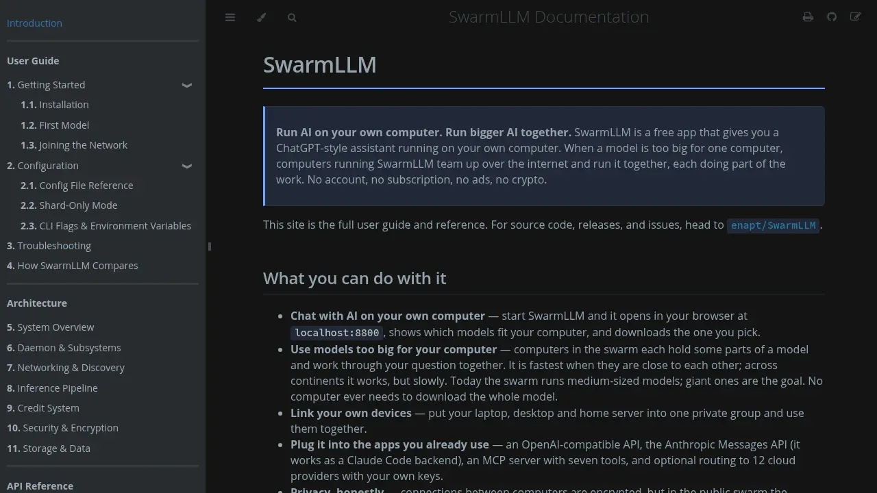 Screenshot of SwarmLLM website