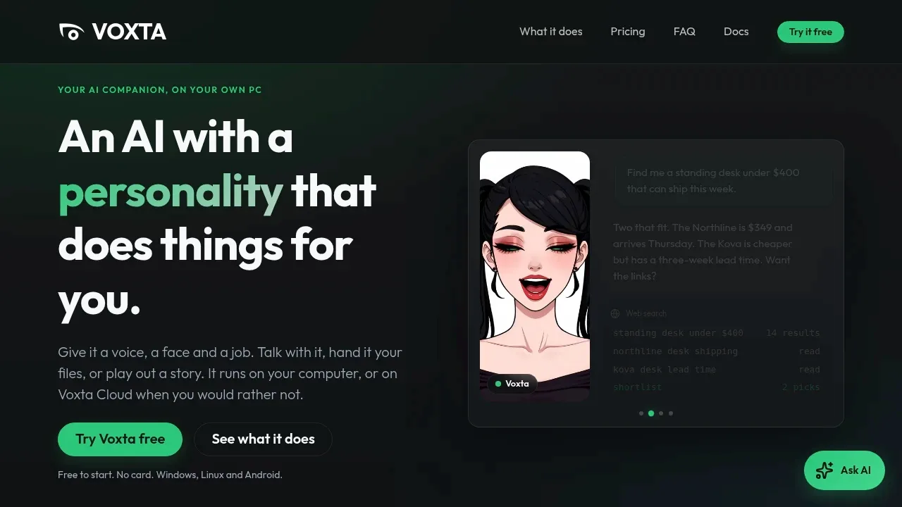 Screenshot of Voxta website